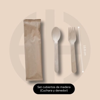 set cubiertos de madera (cuchara y denedor) 100 unids
