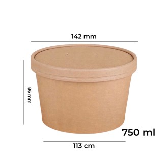 bowl kraft 750ml  con tapa cartón 50 unids.