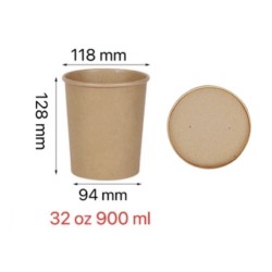 Pote kraft con tapa 32oz 500 unids