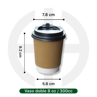 vaso doble 8 oz con tapa 500 unids